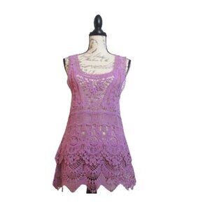 Simple Noelle Womens Lavender Lace Layered Sleeveless Blouse